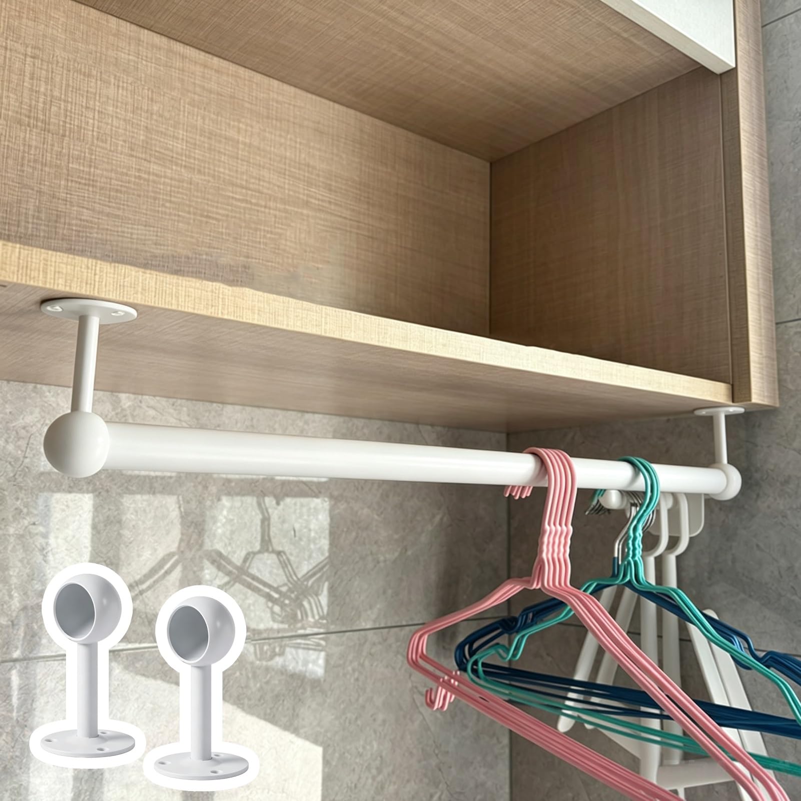 Wardrobe Rail U Shape Ceiling Closet Rod Stainless Steel, Clothes Rail Support Pole Kit