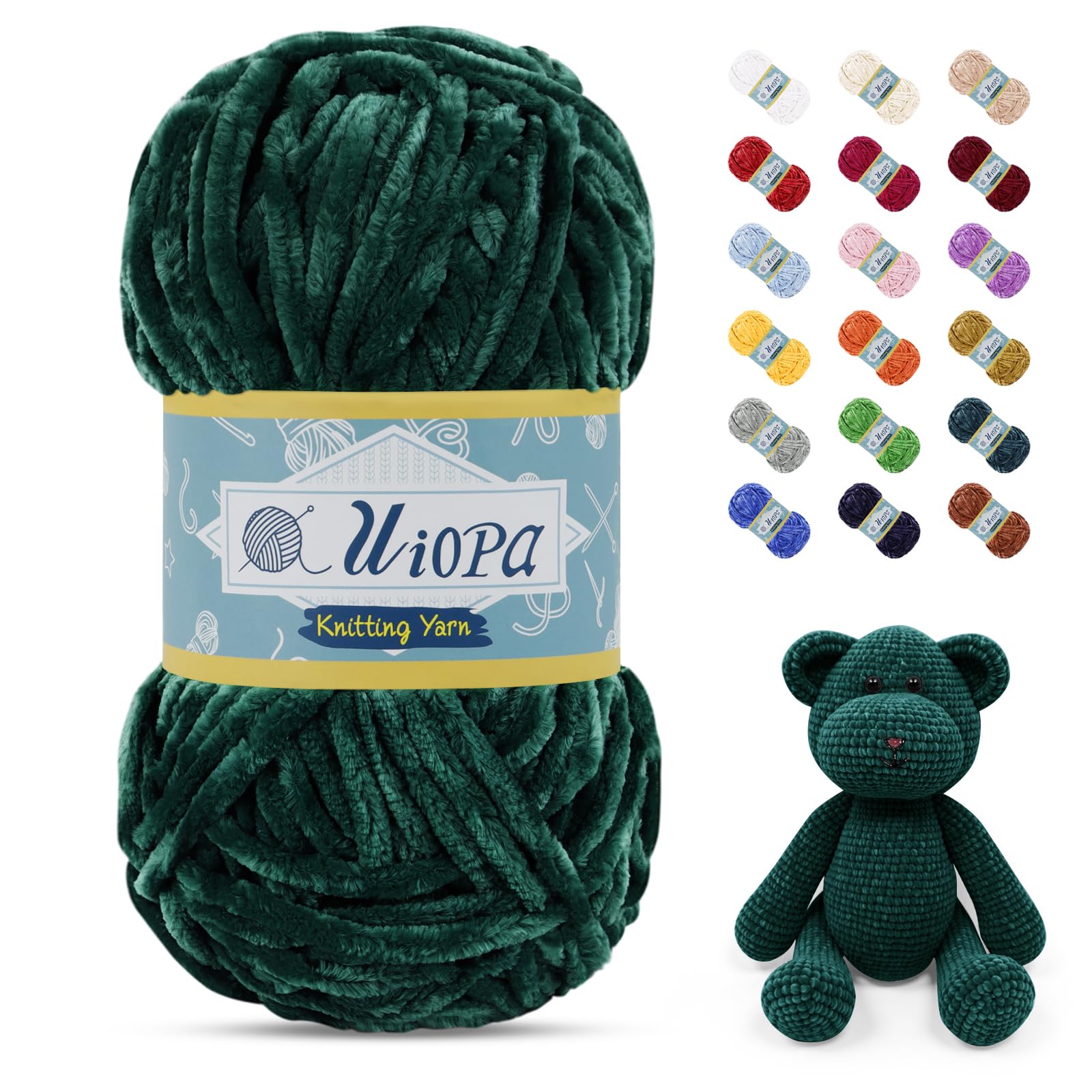 Uiopa 100g/80m Chunky Chenille Yarn, Plush Velvet Yarn Thick Chenille Wool, Dark Green Fluffy Crochet Chunky Wool for Amigurumi Blankets Clothes DIY Crafts