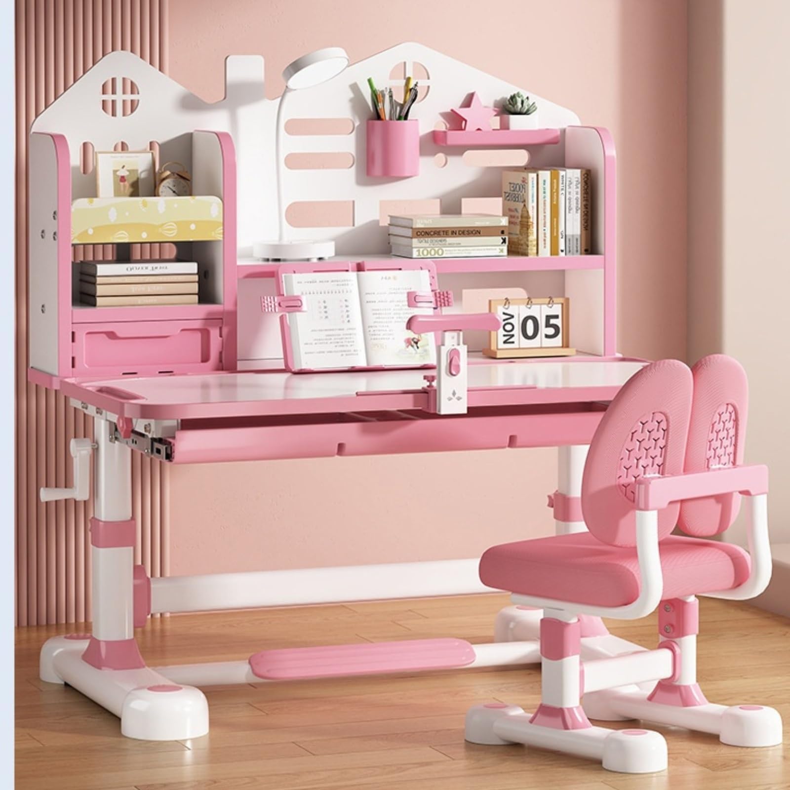 Children's Learning Desk, Chair Set, Height Adjustable, Storage Included, Study Desk, Elementary School, Middle School, Supports Growth, Desk & Chair, Improves Posture, Concentrated Learning