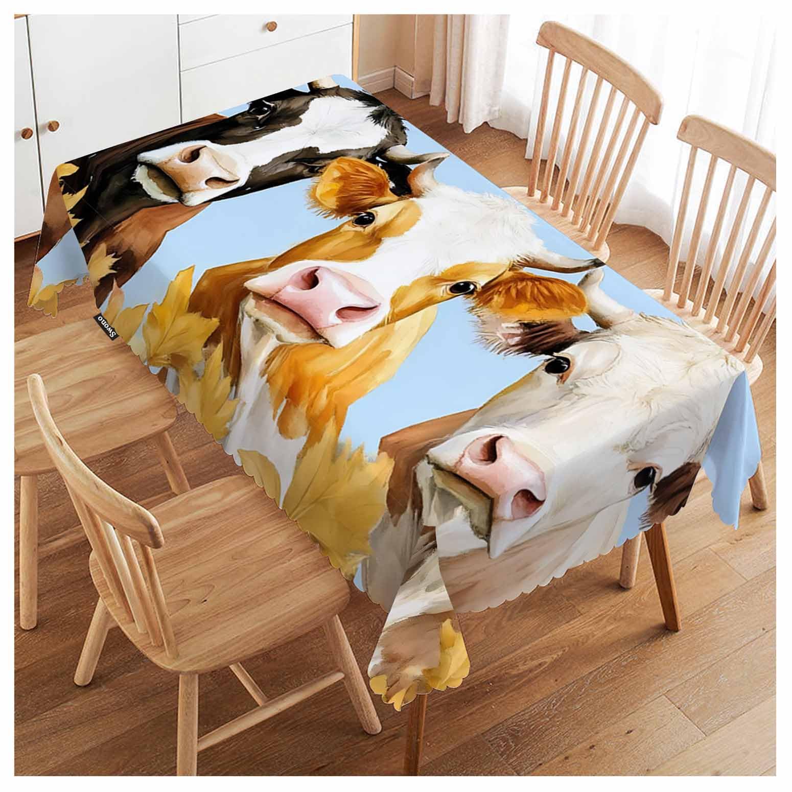 FJQWKLF Tablecloth 52"X70" Cows Cute, Watercolor Farm Cattle Cows Animal Milk Rectangle Table Cover Anti-Oil Tablecloth for Dining Tables, Parties, Wedding and Banquet Decoration