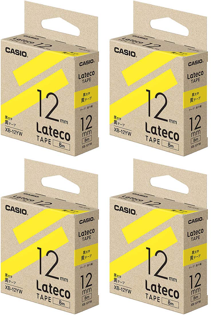 まとめ）カシオ ラテコ 詰替用テープ12mm×8m 黄/黒文字 XB-12YW 1