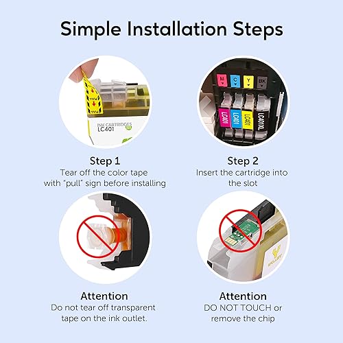 Miniatura 4 de LC401XL - Cartucho de tinta de repuesto para impresora Brother LC401XL, funciona con impresora MFC-J1170DW J1010DW J1012DW (negro, cian, magenta,
