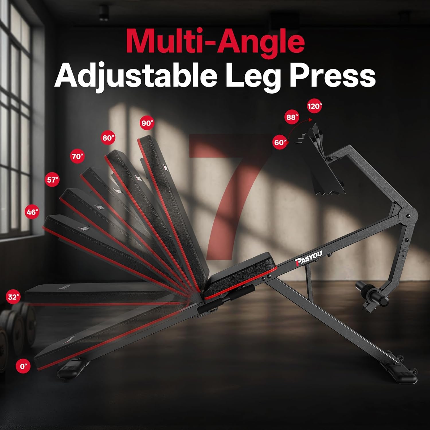 PASYOU Leg Press Machine, Adjustable Weight Bench with Leg Extension Machine, Leg Press Machines for Home Gym, Leg Workout Machine Compatible with 1'' and 2'' Weight Plates