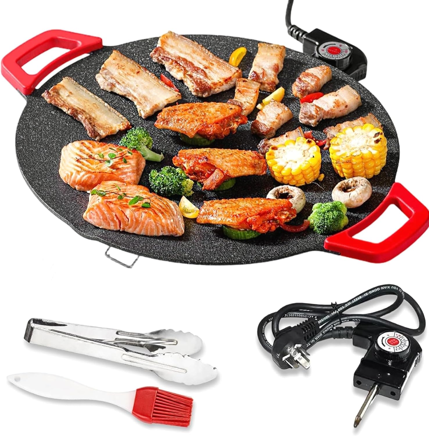 Non-Stick Electric Indoor Grill Pan: Smokeless Korean BBQ Grill with Adjustable Temperature, Portable Griddle for Kitchen, Camping, Apartments (6-Inch)