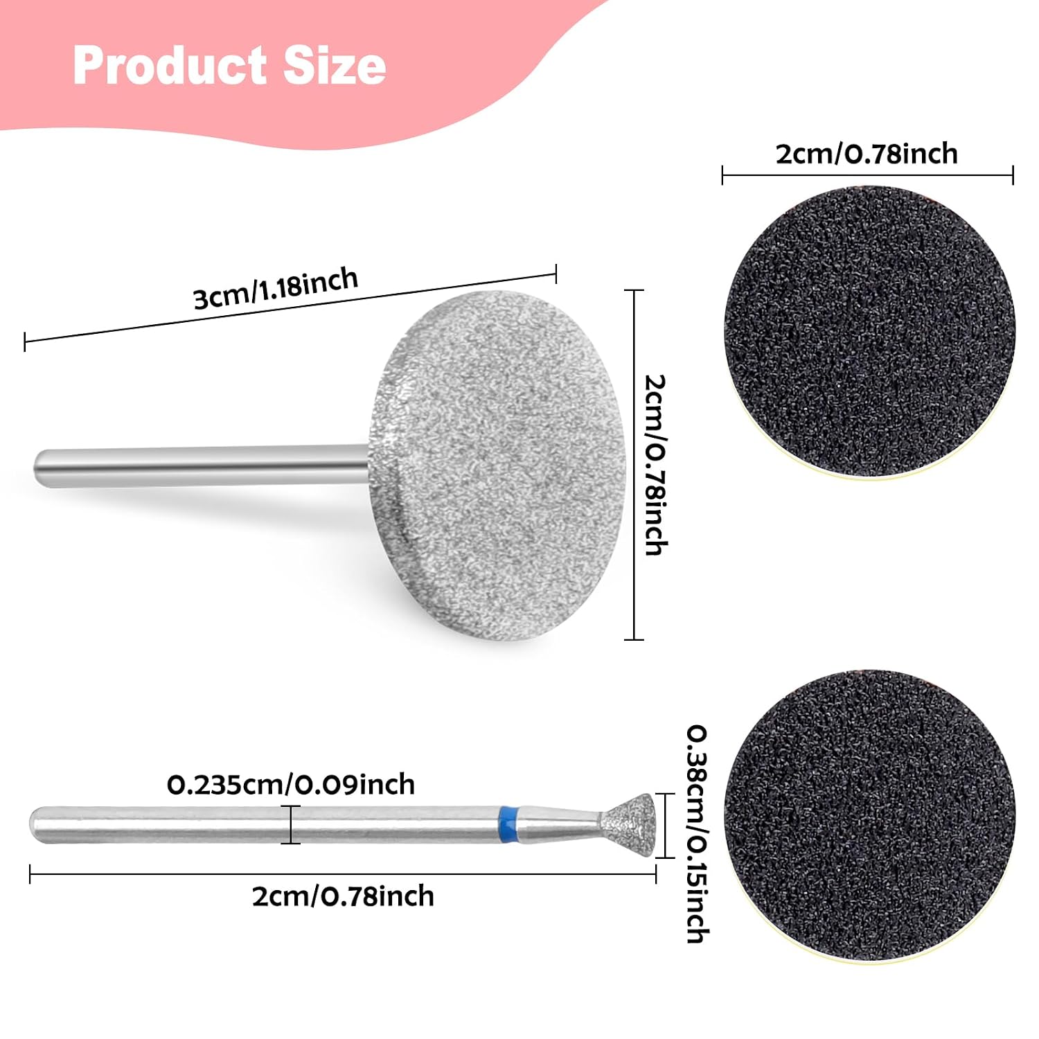 2Pcs Sanding Disc Nail Drill Bits and 2PCS Replaceable Pedicure Sandpapers Electric Foot File Drill Bits Dead Skin Cuticle Bit for Foot Callus Removal Pedicure Nail Salon Foot Care Manicure Tools