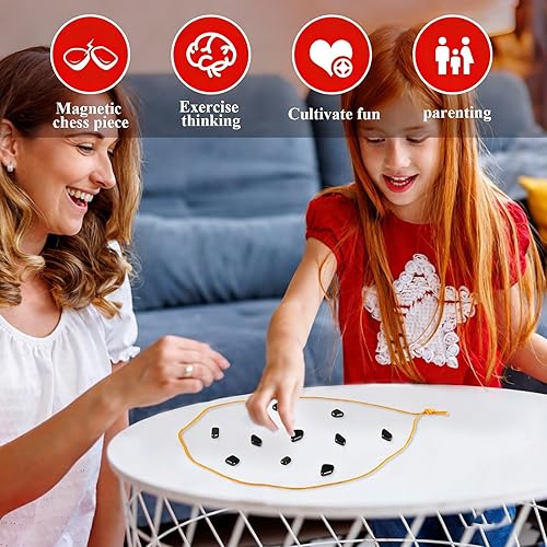 Miniatura 2 de Juego de ajedrez magnético, juegos de mesa de batalla multijugador con cuerda, juego de estrategia de mesa, juego de ajedrez portátil con bolsa de