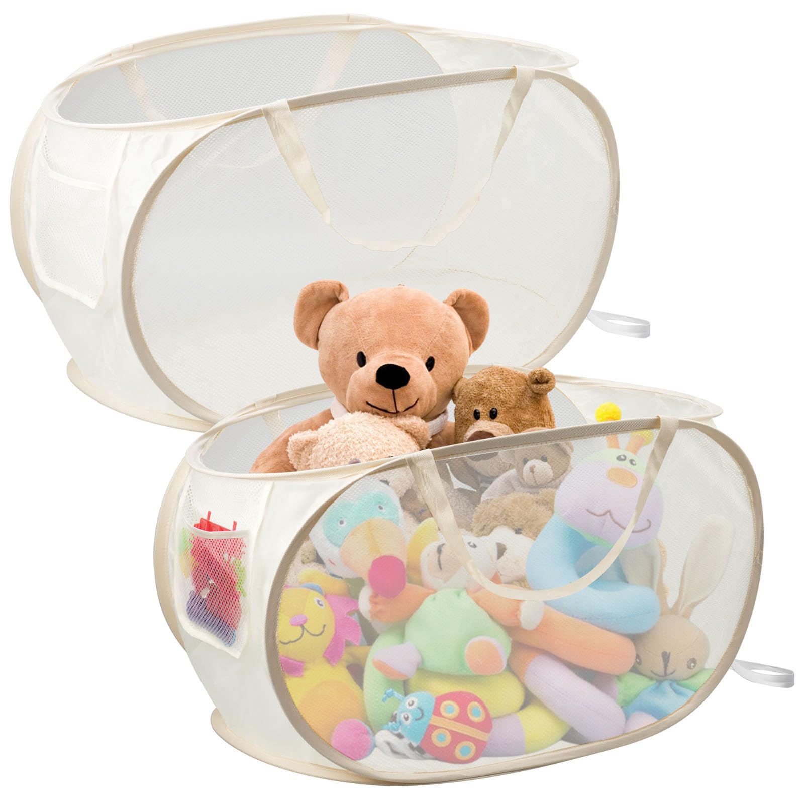 AIHSUMC 2 Pcs Toy Storage Basket, Large Toy Box Chest, Collapsible Sturdy Toy Storage Organizer Boxes Bins Baskets for Kids, Boys, Girls, Nursery, Playroom, Stuffed Animal Storage,