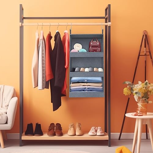 Miniatura 7 de Aeeteek Organizadores y almacenamiento de armario, estantes plegables de 3 estantes colgantes con 4 bolsillos laterales, bolsa de almacenamiento de