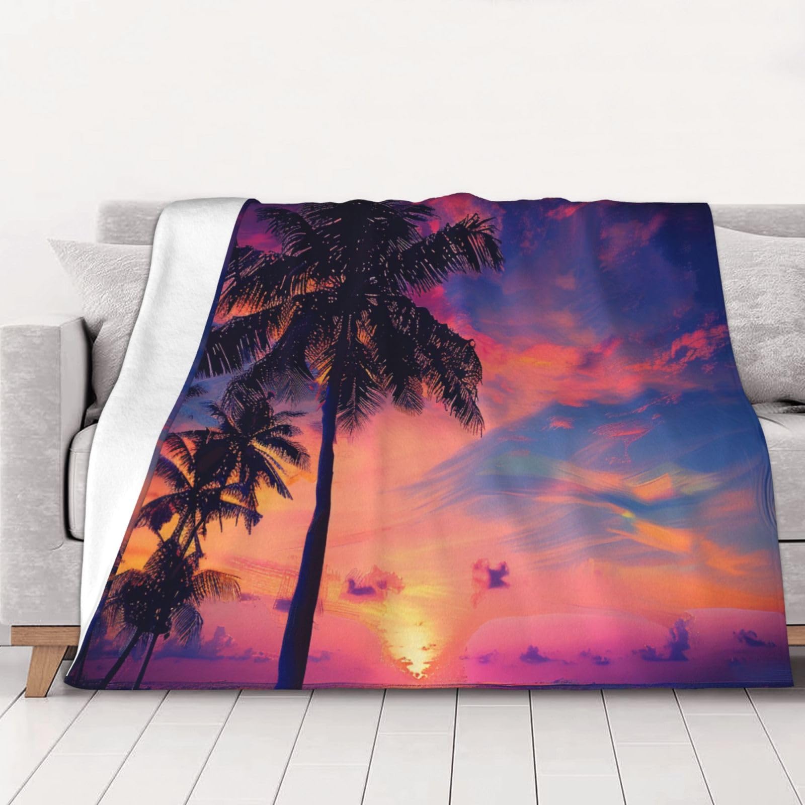 AUBKFELD Palm Tree Sunset Printed Flannel Blanket 200x150 CM, Soft & Warm Throw Blanket for Sofa/Couch/Bed/Car, Gifts for Audlts Women Men