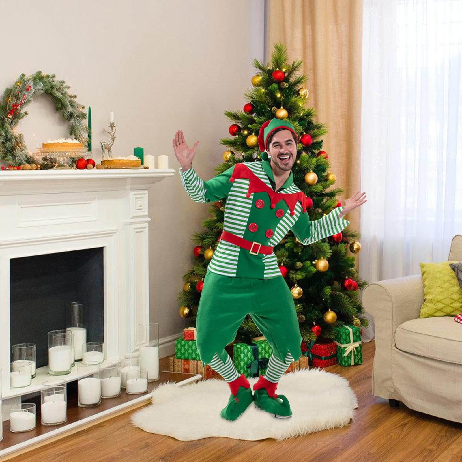 Genérico Disfraz de elfo verde, disfraz navideño de Papá Noel, disfraz de