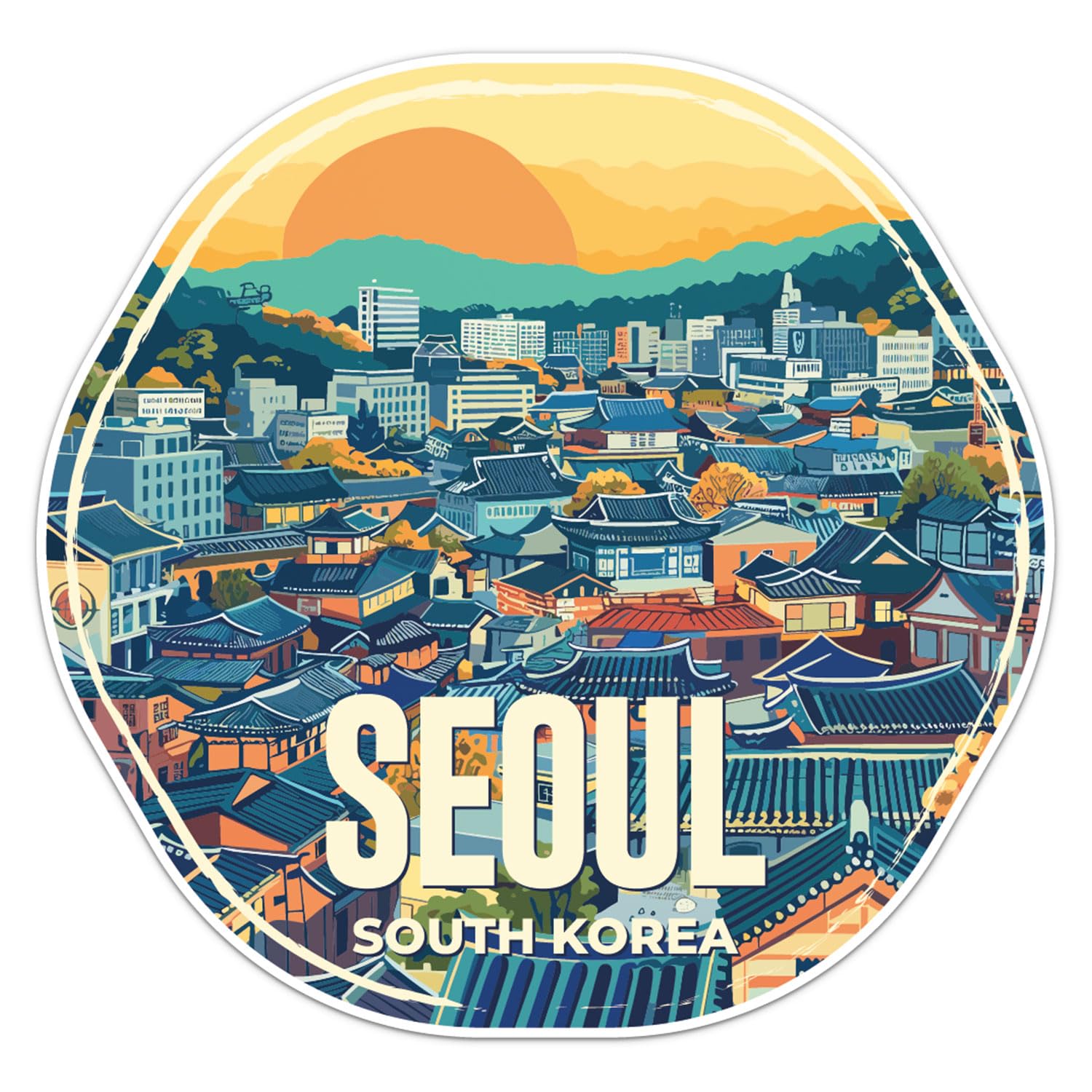 South Korea Seoul City Sticker - Waterproof Vinyl Decal for Car Bumper, Water Bottle Laptop Luggage Bike Phone Cases Wall Window, Sticker - 5'' Longer