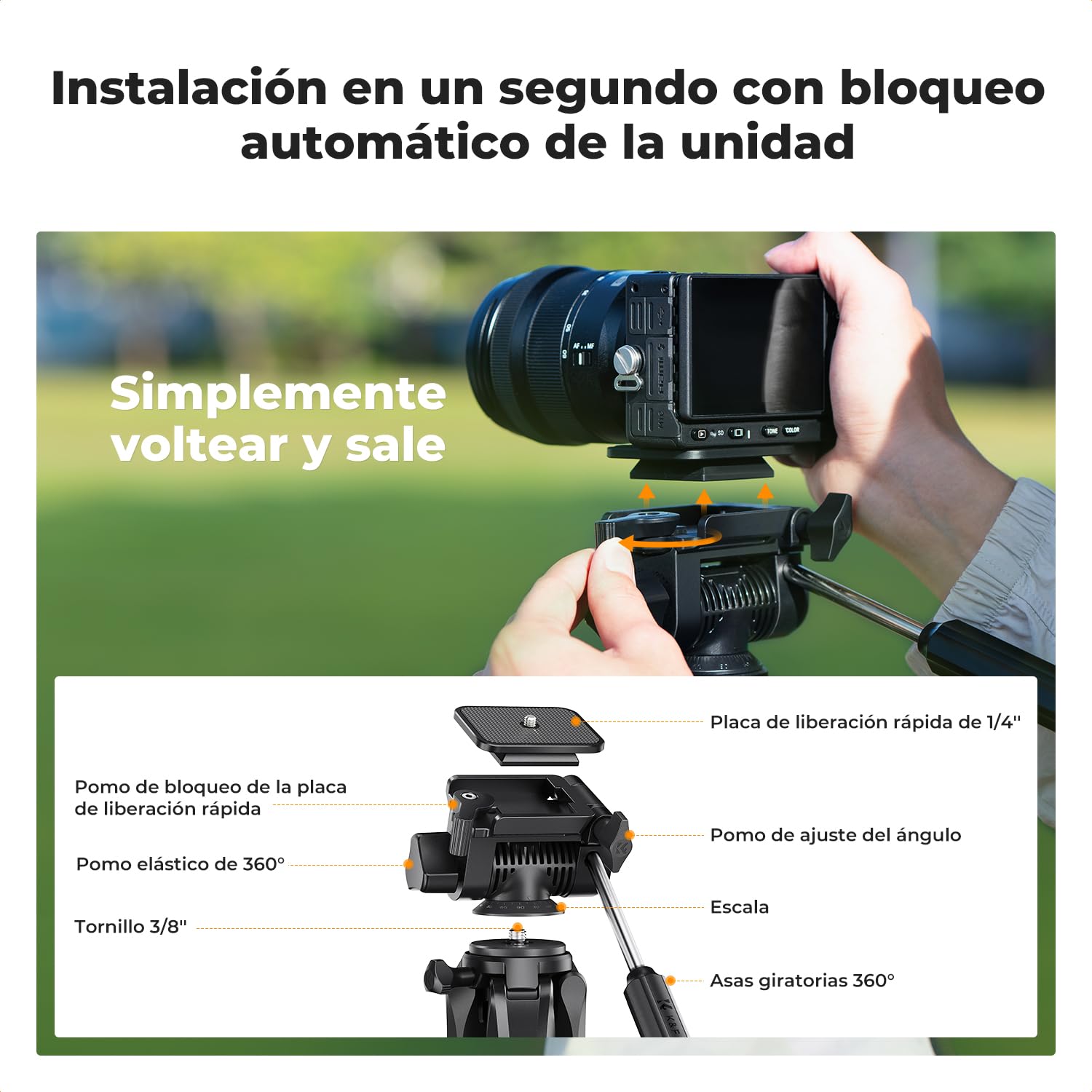 K&F CONCEPT Trípode Cámara 190cm S255A3+BV01 Trípode Ligero Portátil de Tubo Perfilado de 5 Lados para DSLR, Cámara Réflex Digital, Teléfono Móvil, etc., con Clip para Teléfono Móvil