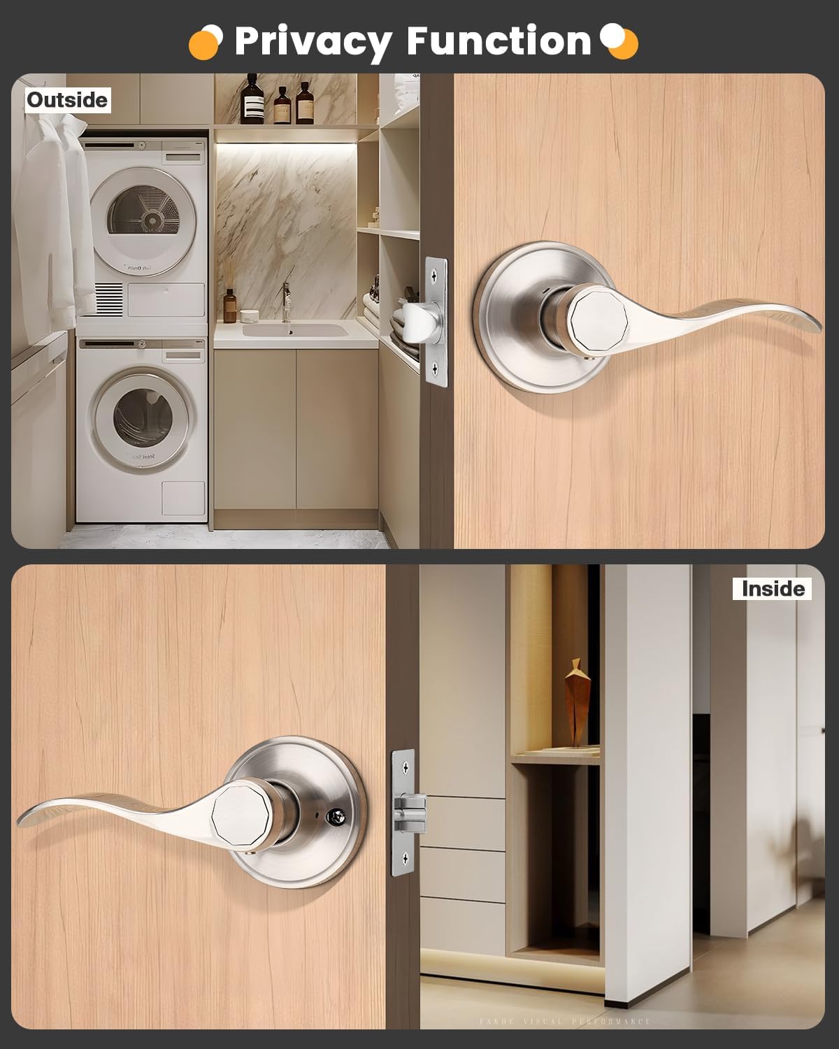 Gobrico 4 Pack Satin Nickel Hallway/Closet Door Handles, Interior Passage Non-Locking Door Levers, Wave Knobs for Left or Right Handed Door