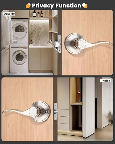 Miniatura 5 de Gobrico Paquete de 6 manijas onduladas para puerta de pasillo y armario en níquel satinado para puertas de paso, cerraduras