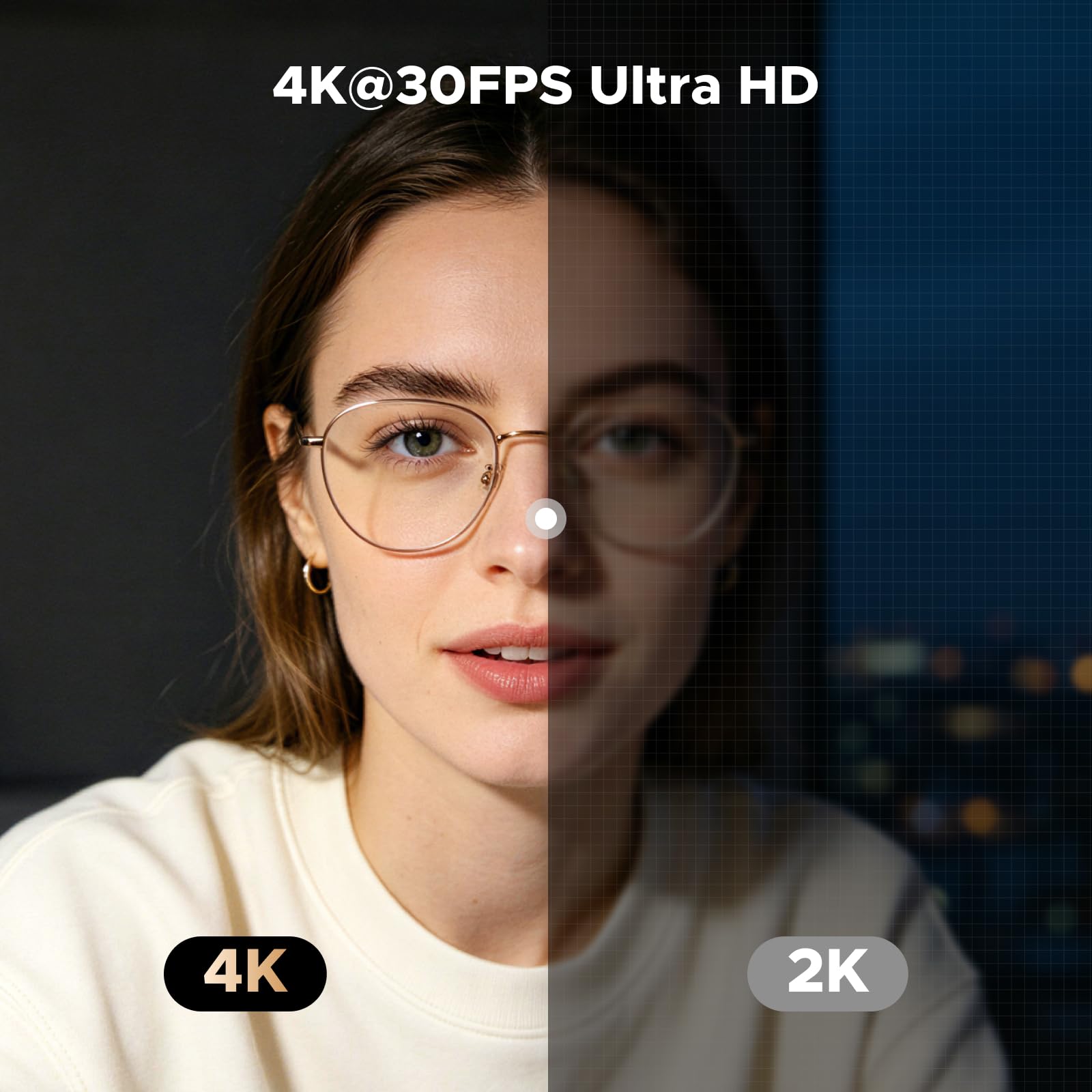 UGREEN 4K Webcam 30FPS Ultra HD Webcam Enfoque Automático Anillo de Luz LED