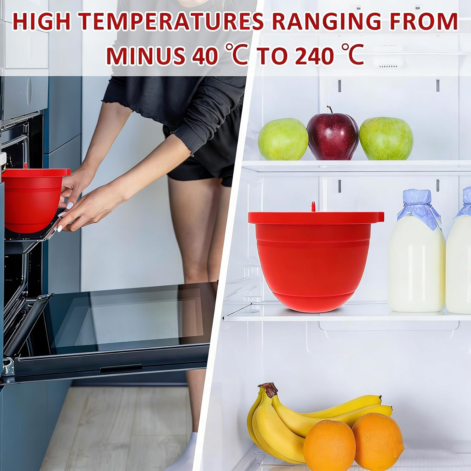 Collapsible Silicone Bowl Liners with Lids for 5 Qt Stand Mixers - Folds Flat, BPA-Free Food Grade, Easy Storage (1-Pack, Red) - Image 6