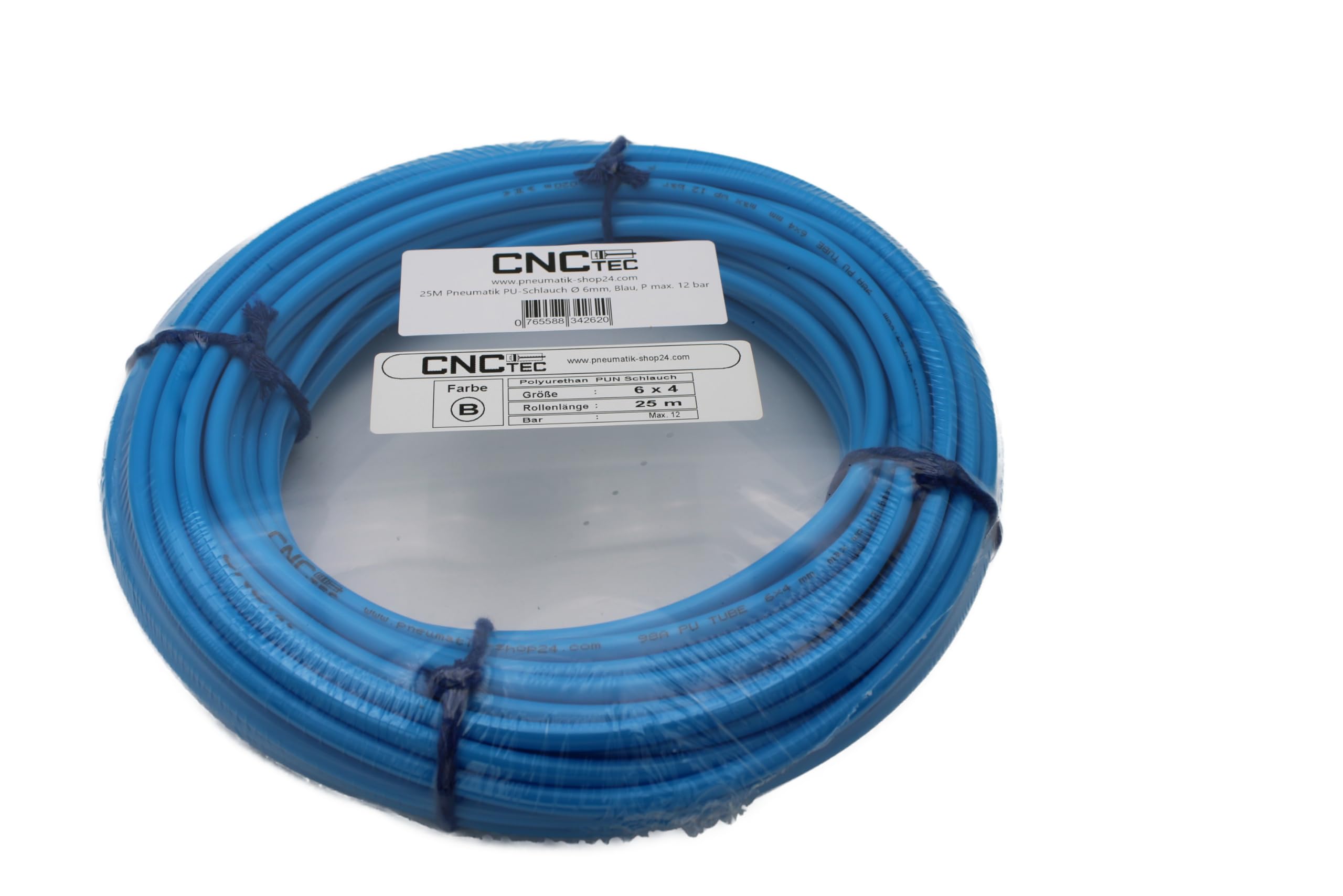Tuyau pneumatique à air comprimé en polyuréthane 6mm - 5 mètres, 25 mètres, 100 mètres (6 x 4mm - 25 mètres, bleu)
