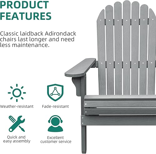 Miniatura 7 de DWVO Silla plegable Adirondack sillas de poliresina resistentes a la intemperie sillas de poliestireno de grano de madera para exteriores para patio
