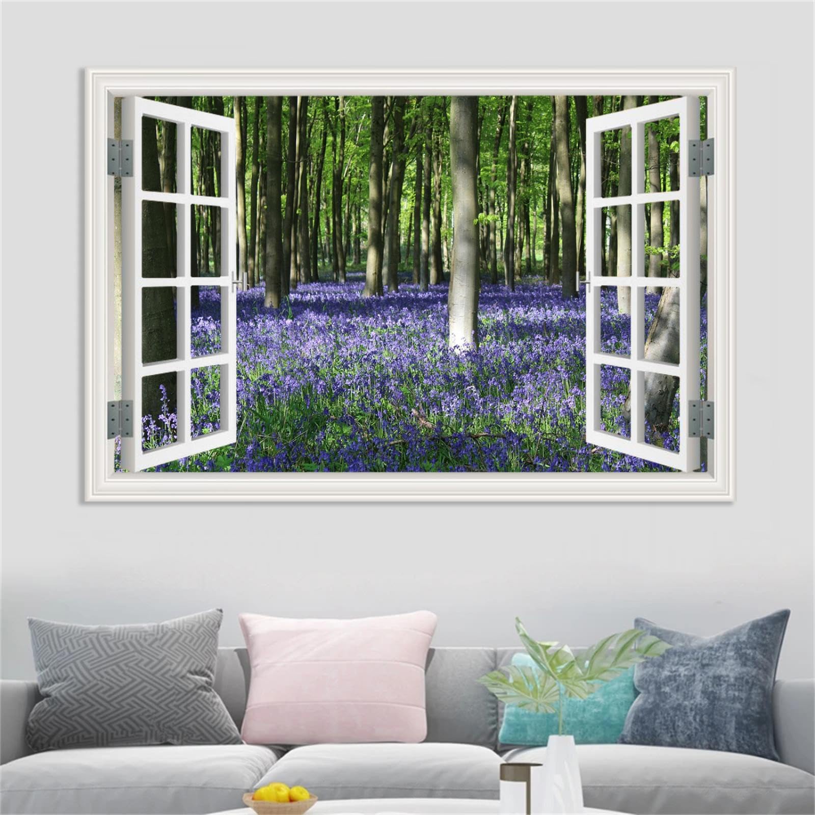 Hau3sh3a Canvas estampado de arte de arte de la pared Vista de flores moradas Hyacinth Forest Nature Wilderness Photography Rellebalm Ultra para sala de estar 105x70cm(41x28in) Enmarcado