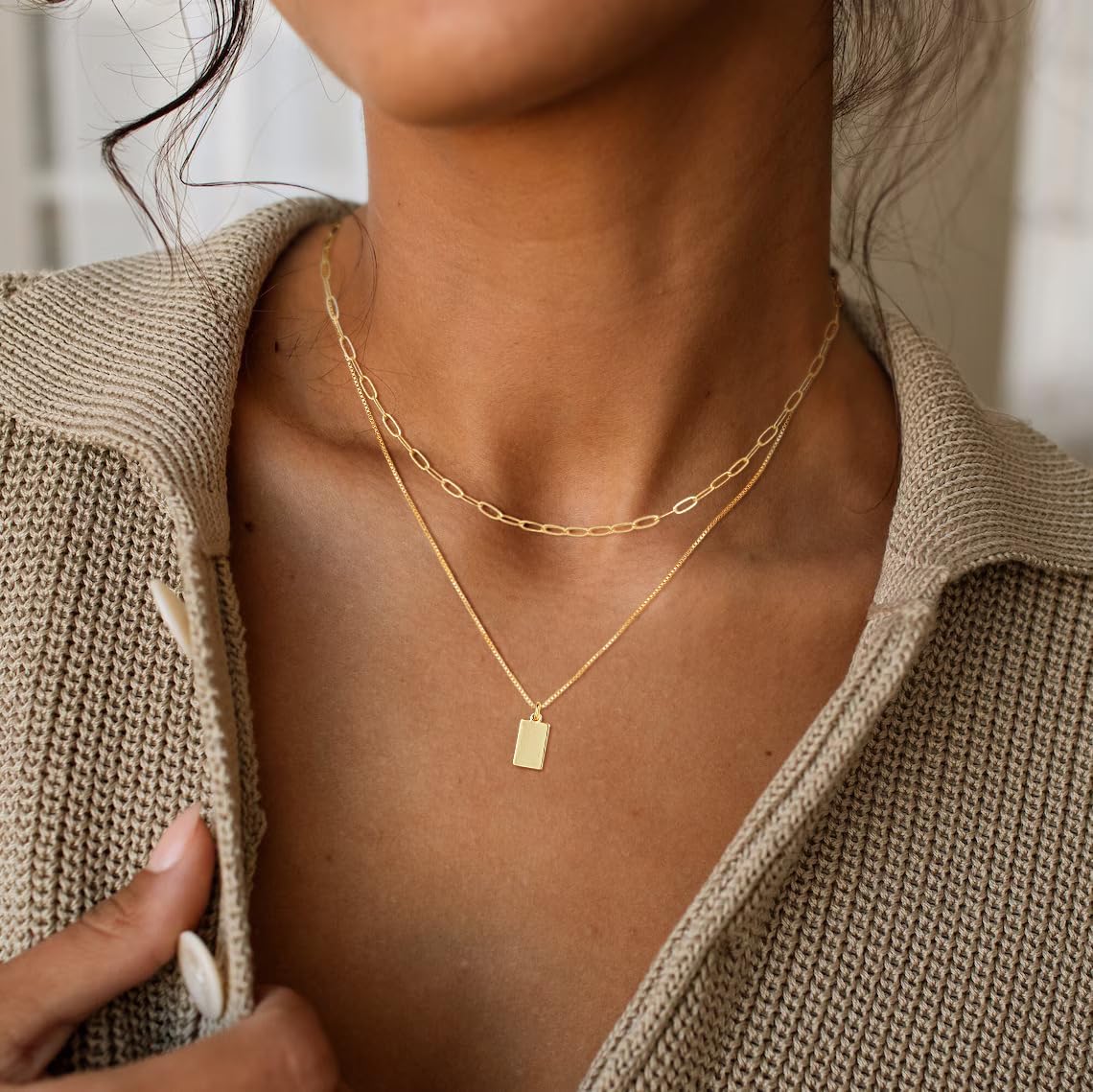 Gold/Silver Necklaces Stack For Women,14K Gold/Sterling Silver Plated Simple Layered Choker Necklaces For Women,Stackable Multilayer Pearl Cross Disc Circle Pendant Cuban Herringbone Snake Paperclip Chain Necklaces Set Jewelry Gift for Women - Image 2