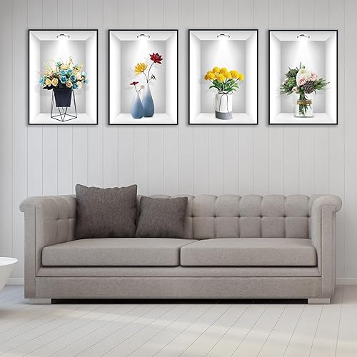 Miniatura 2 de Adhesivo de pared de florero de flores 3D, decoración de pared 3D mágica para ramo de flores, calcomanías de pared de plantas verdes 3D, PVC