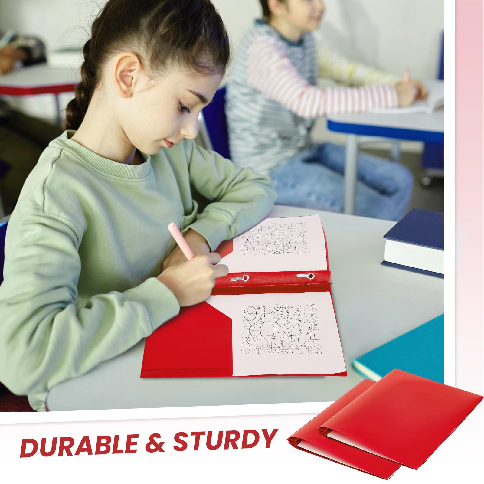 Yeaqee 30 cartelline in plastica con tasche e rebbi, con rebbi, cartelle in plastica con 2 tasche, per ufficio, scuola per studenti, insegnanti, impiegati (rosso)