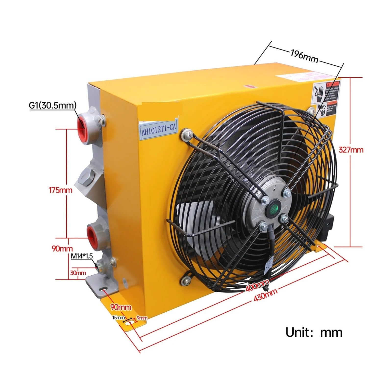 Radiatore idraulico raffreddatore d'aria con valvola di bypass della contropressione AH1012T1-CA 100L/min Raffreddamento Escavatore Ampia area di dissipazione del calore(DC12V)