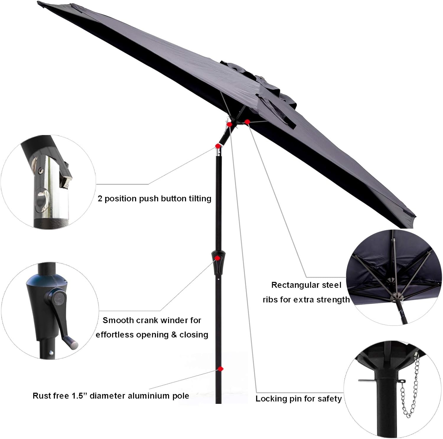 C-Hopetree 9 ft Half Round Outdoor Patio Market Wall Umbrella with Tilt, Anthracite