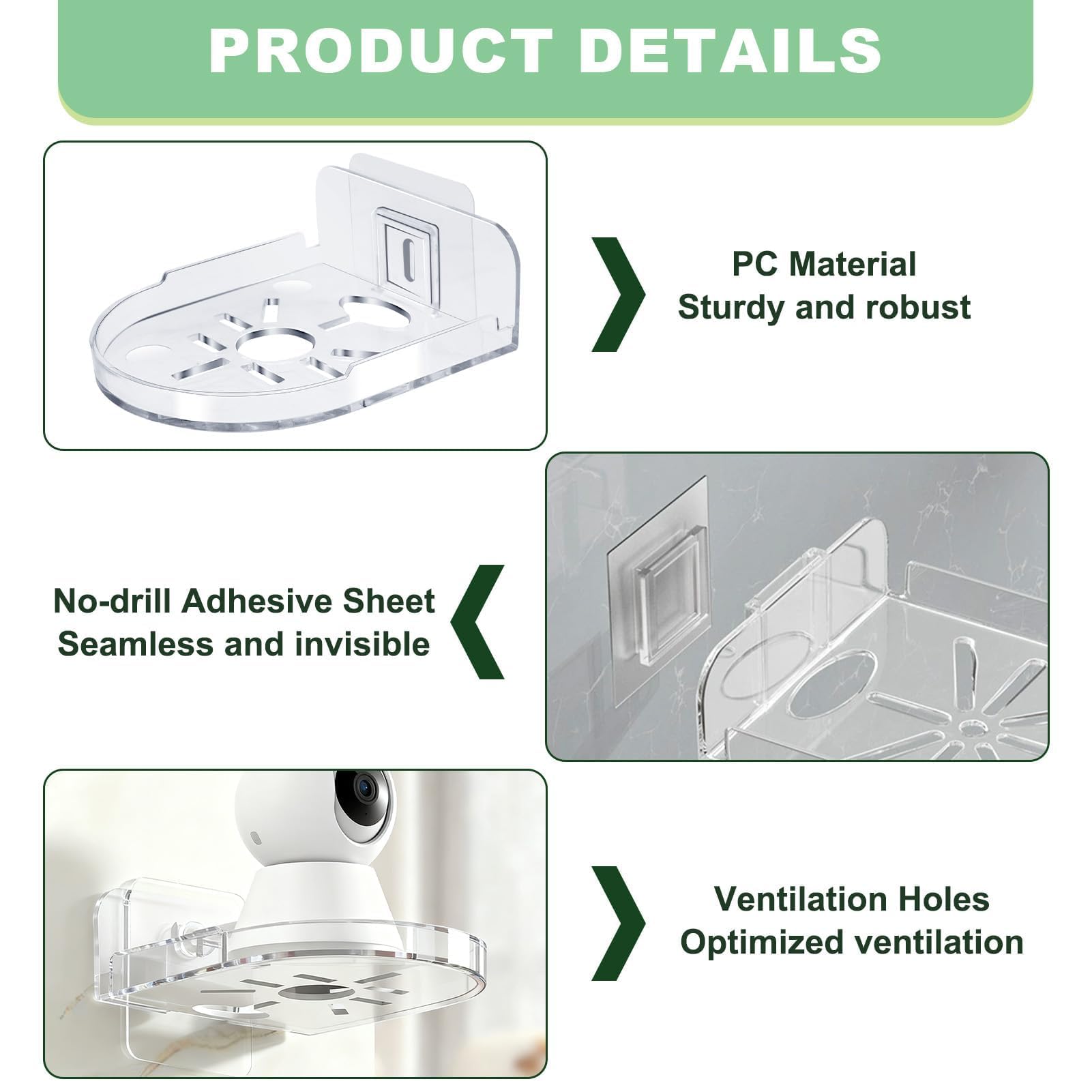 2 Pack Soporte Montaje Pared para Cámara de Vigilancia, Soporte Pared Cámara Vigilancia, Estante Plástico Universal para Interior Exteriores, Vigilabebés, Seguridad del Hogar, Sin Taladro Transparente