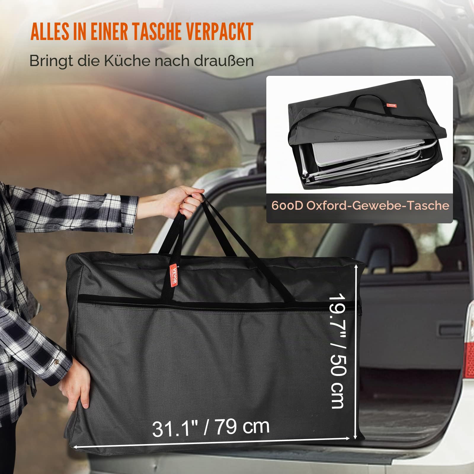 VEVOR Camping-Küchentisch, Klappbarer Outdoor-Kochtisch mit Aufbewahrungstasche, Aluminium-Kochstation mit 3 Schränken und Abnehmbarer Windschutzscheibe, Schneller Aufbau für Picknicks usw.