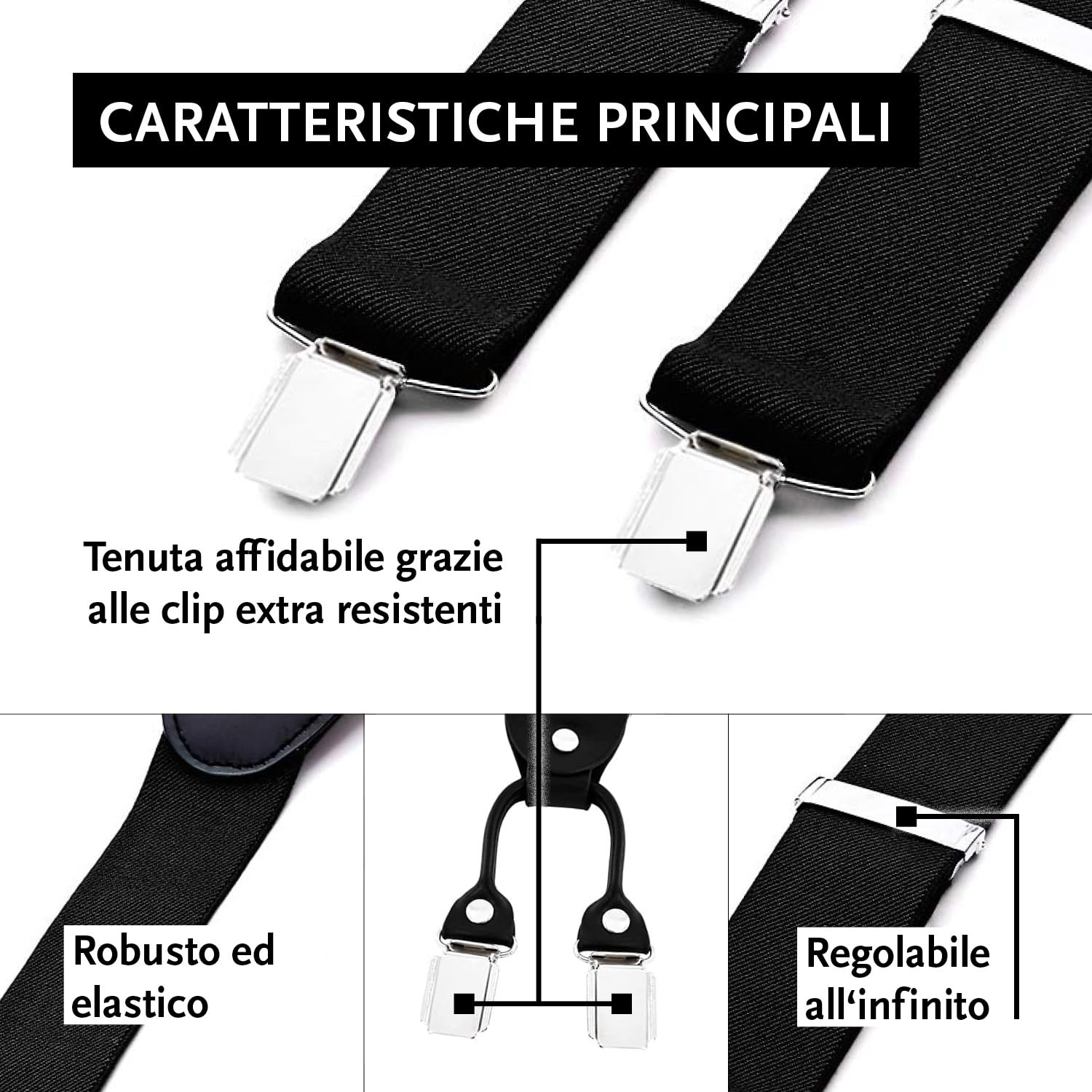 DonDon Bretelle uomo eleganti Bretelle uomo lavoro extra forte clip larghe 3,5 cm