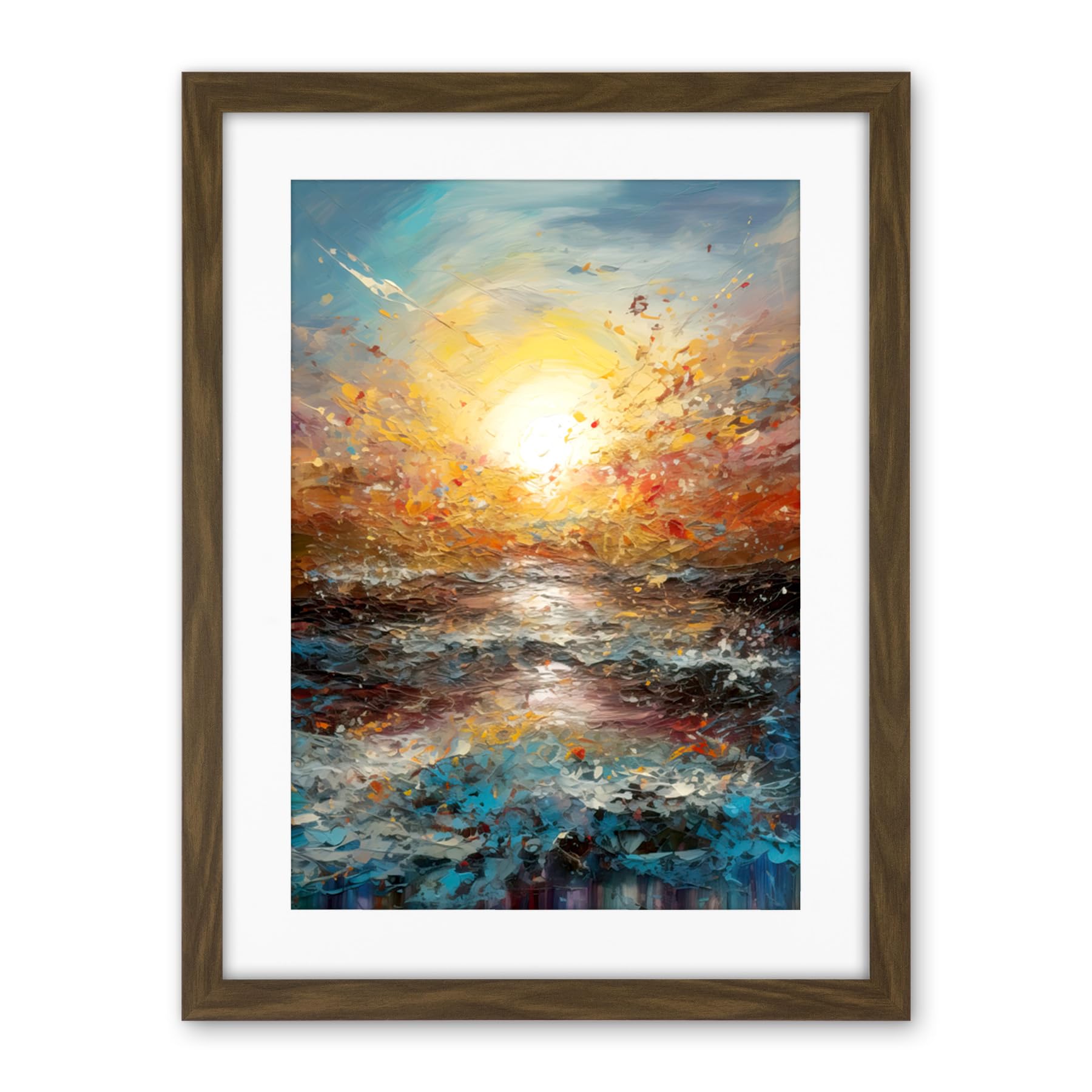Artery8 Sunrise at Sea Abstract Seascape Splatter Art Artwork Framed Wall Art Print 18X24 Inch