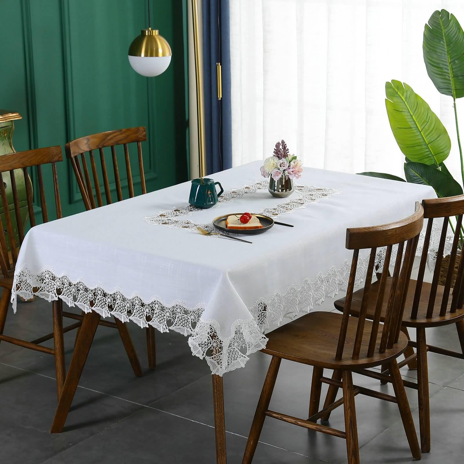 Tovaglia Rettangolare Antimacchia Poliestere, Bianco, 150x250cm