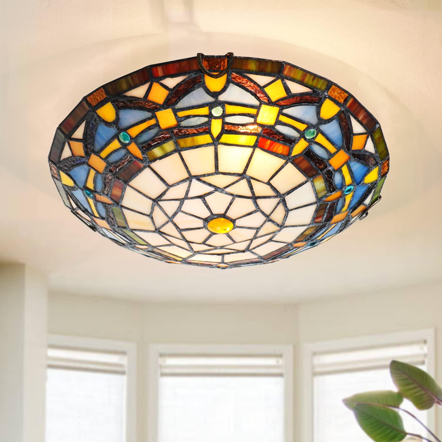 VILUXY Turkish Moroccan Mosaic Flush Mount Ceiling Light, Vintage Blue