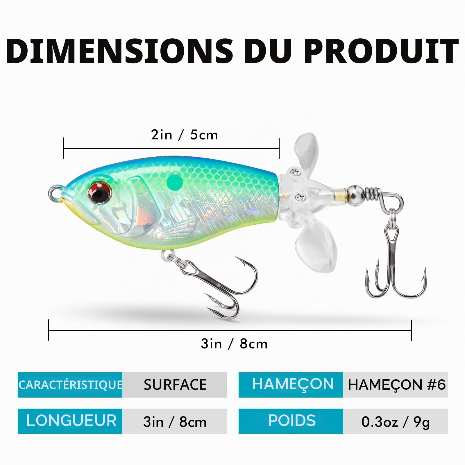 TRUSCEND Easy Catch Popobait avec Hameçon BKK, Équilibre Parfait Entre Son, Éclaboussure et nage, Leurre de Surface Whopper Popper, Leurre Popper Topwater pour Brochet, Perche, Truites, Basse, Silure