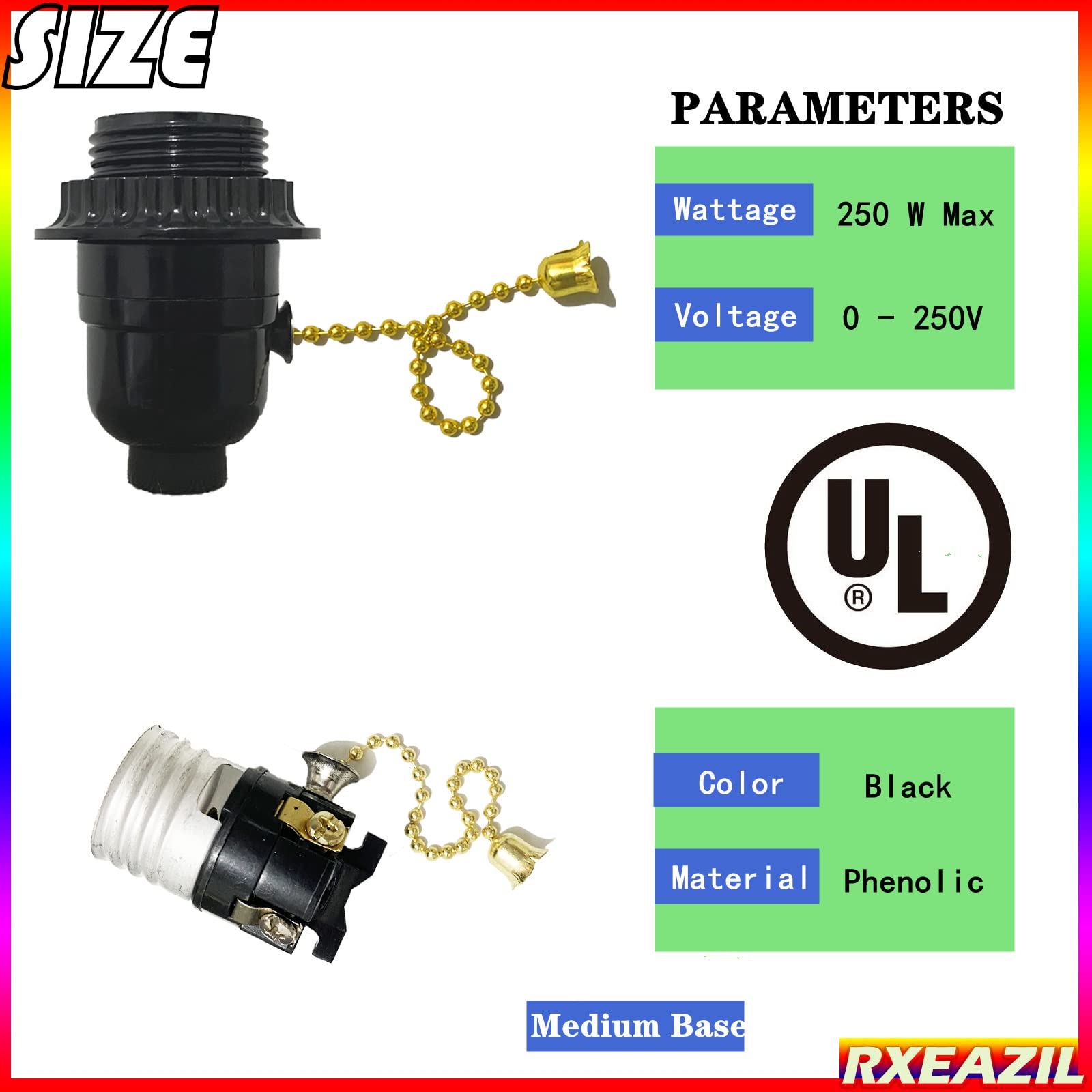 RXEAZIL UL Listed E26 Lamp Socket Replacement with Pull Chain