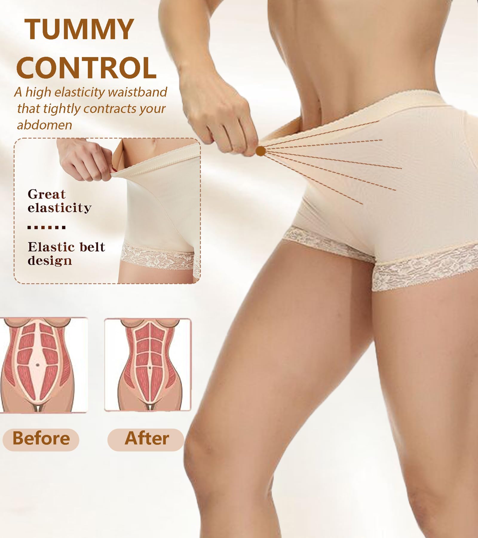 SOLO ACTFIT Mutande Imbottite Donna Hip Lifter Body Shaper Mutande Imbottite Boxer Push Up Invisible Perfetto Hip Senza Panty Control Giunte Modellante Shapewear Pantaloni con Cuscinetti Rimovibili