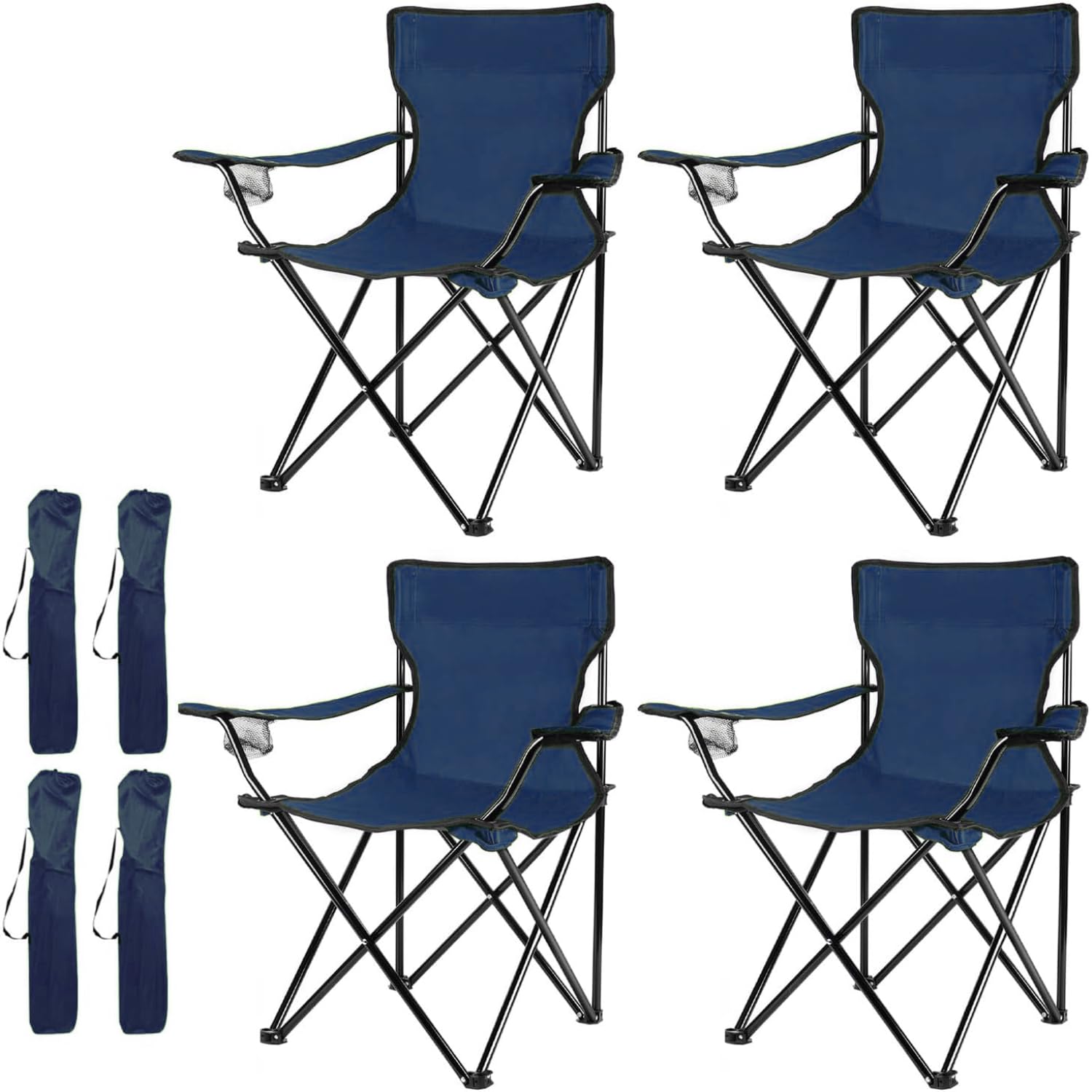 azorex Silla Plegable Camping Silla Pesca Playa Acampada Exterior con reposabrazos portavasos de Malla blosa Lateral Resistente 50x50x80cm (Marino, Set de 4)