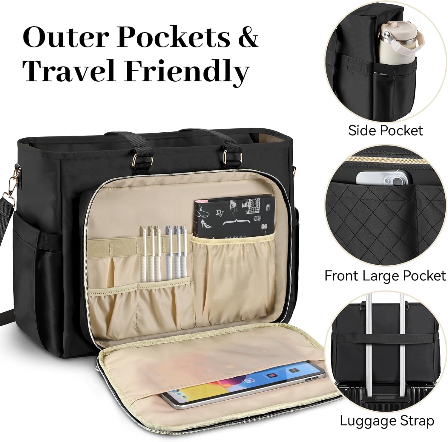 Teacher Tote Bag for Women,Multi-Pocket Laptop & Nurse Work Bag with Cup Holder,Structured Business Briefcase Computer Purse - Image 4