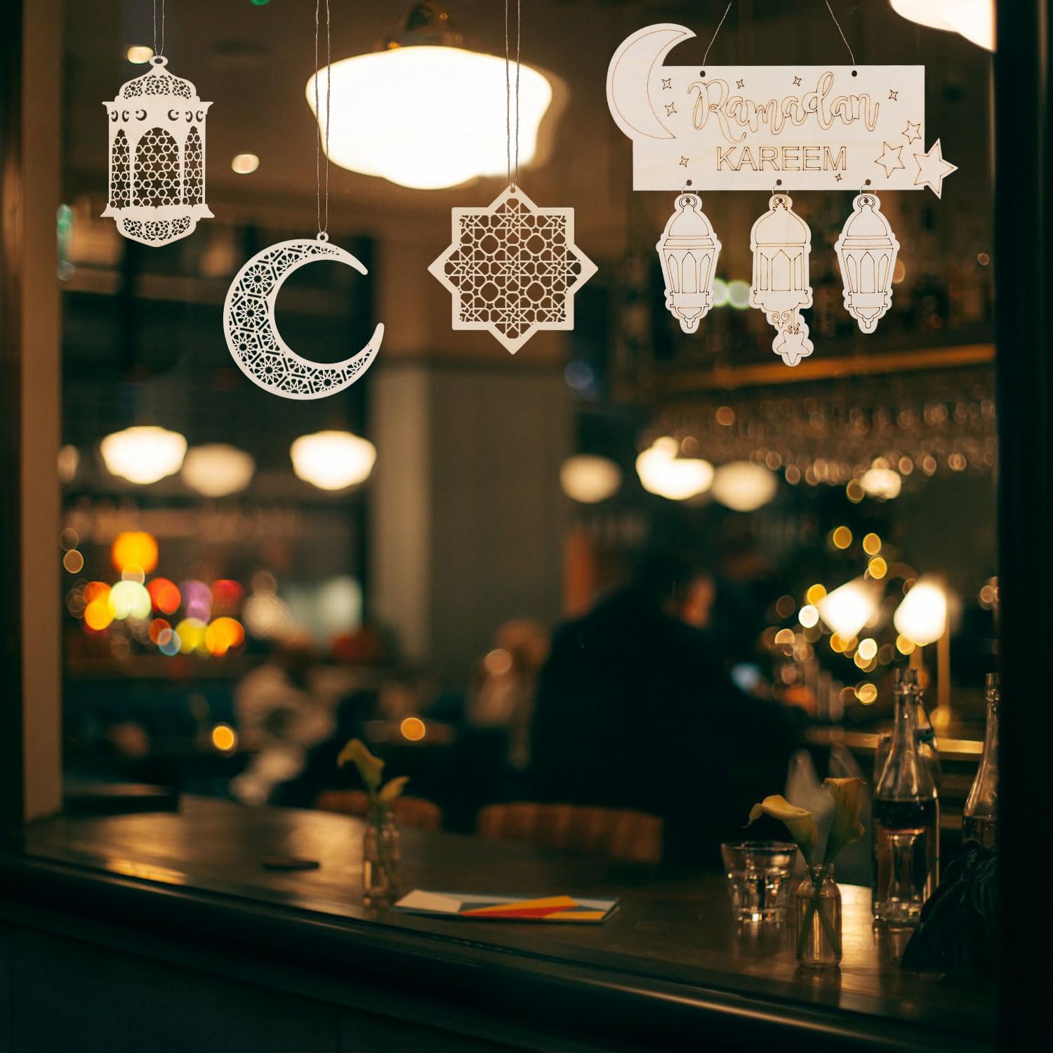 6 Decorazioni Ramadan In Legno A Forma Di Lanterna E Luna - Pendenti Eid Mubarak Per Festa