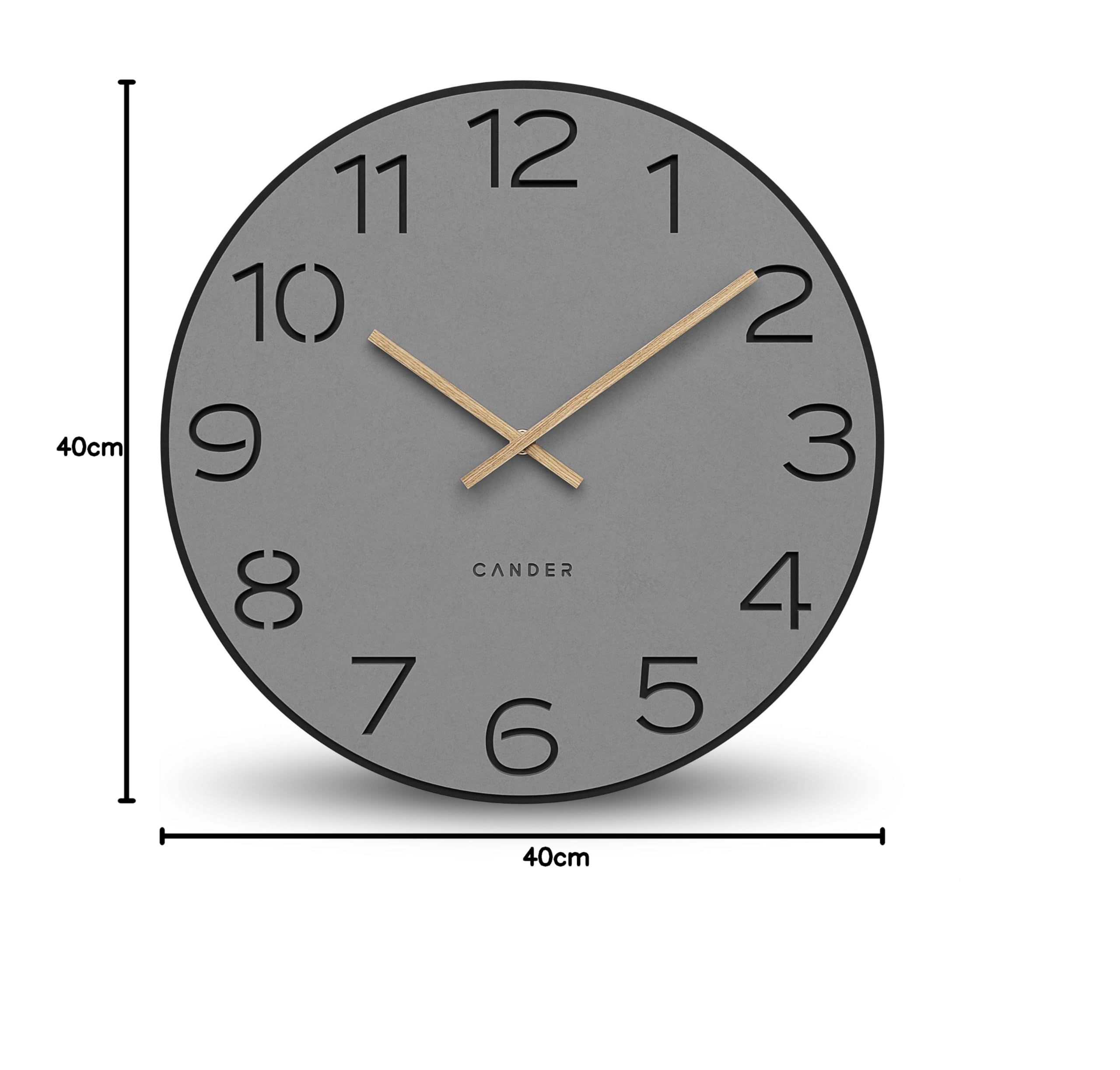 Cander Berlin MNU 2640 Y XXL Wanduhr lautlos 40 cm ohne Ticken analog Wohnzimmer modern Vintage grau schwarz Holz-Zeiger