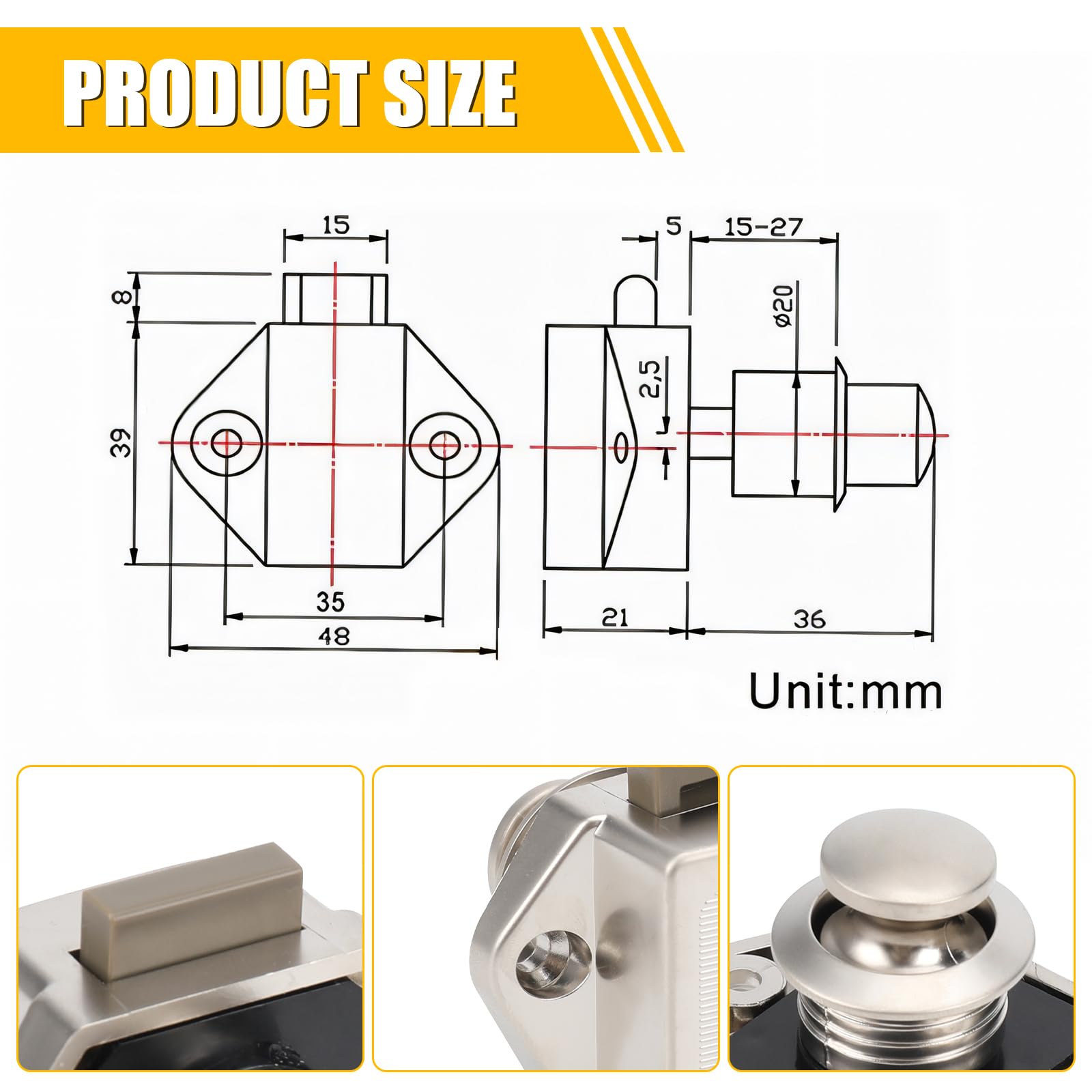Opaltool Push Button Latch Lock, 15-20mm Keyless Door Lock with Screw - Image 4