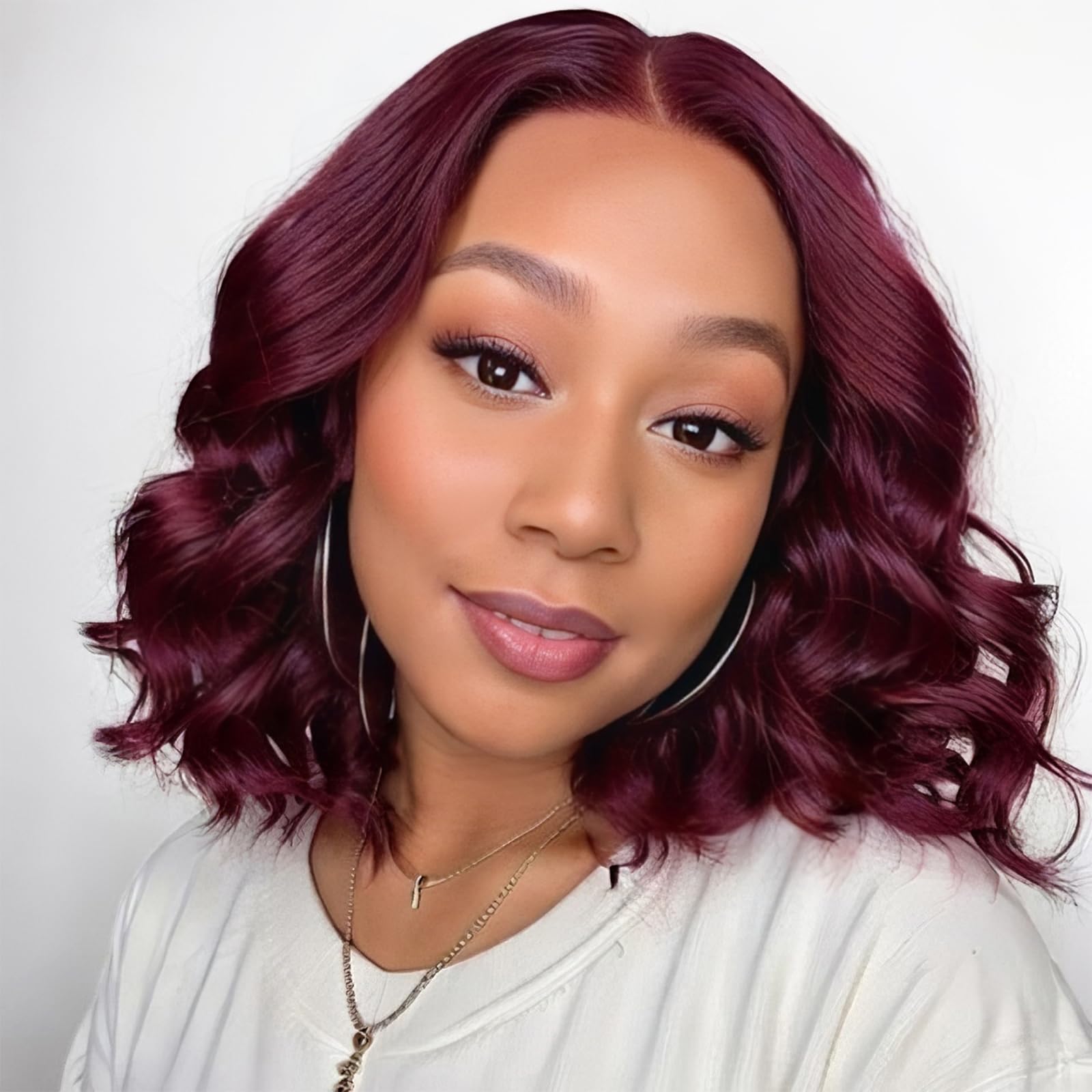 RECOOL Loose Body Bob Wig 99J Burgundy Short Body Wave Human Hair Wig For Black Women 5x6 HD Glueless Lace Front Wigs Pre Plucked with Baby Hair
