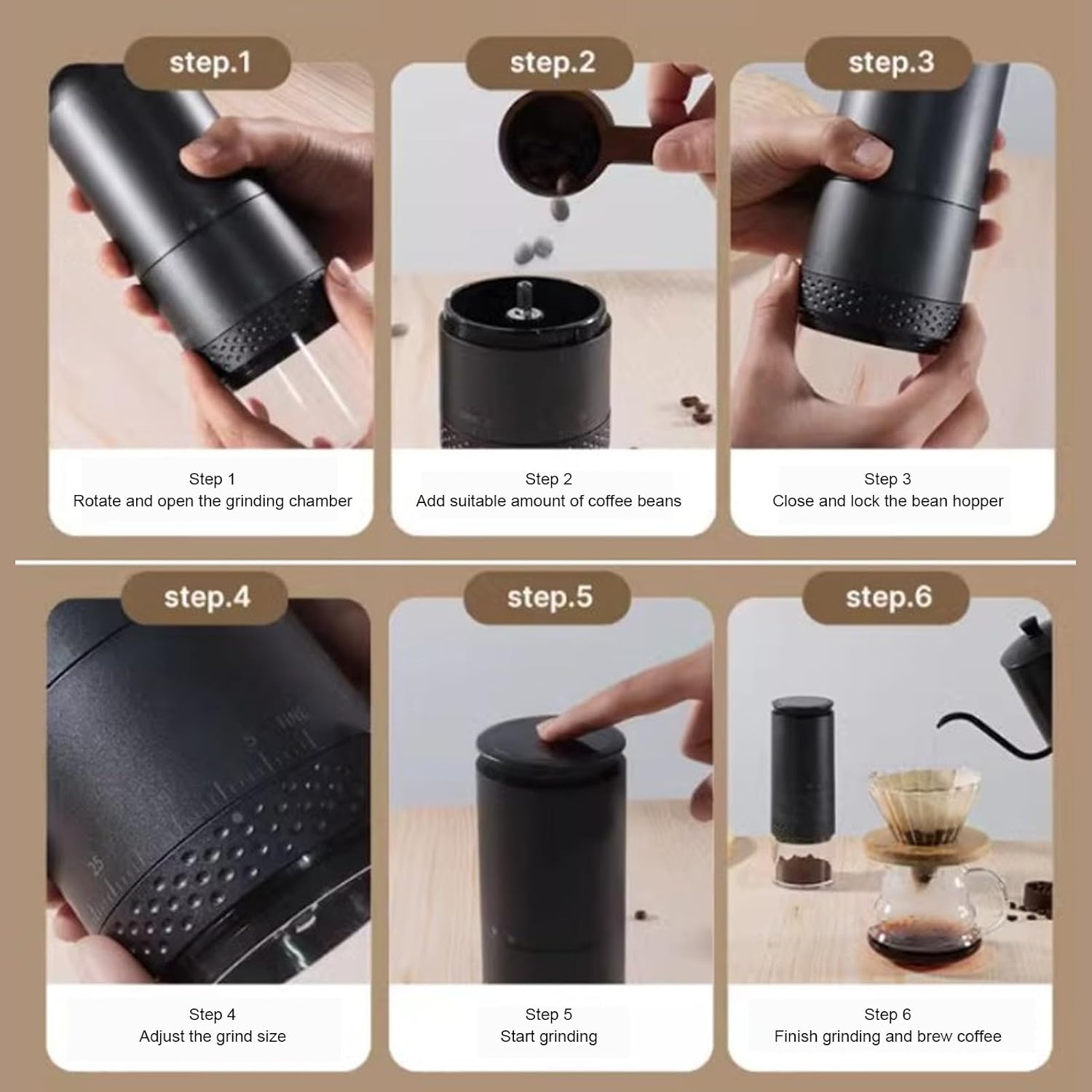 Electric Coffee Grinder, Compact and Lightweight Design Coffee Grounder Mill with 38 Grind Settings Battery Level Display Quick USB Charging for Home Office and Travel (Black)