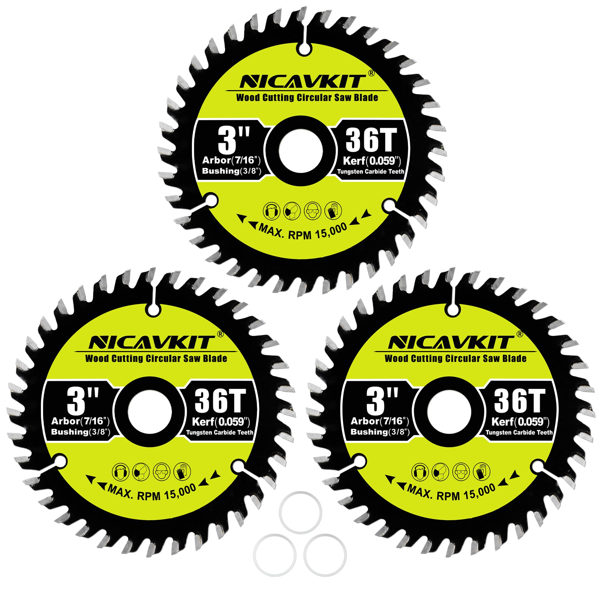 3Pack 3 Inch 36T Wood Cutting Circular Saw Blade for Woods, Plastic, PVC, Acrylic, Aluminum,7/16" Arbor TCT Saw Blade Compatible with All Dremel