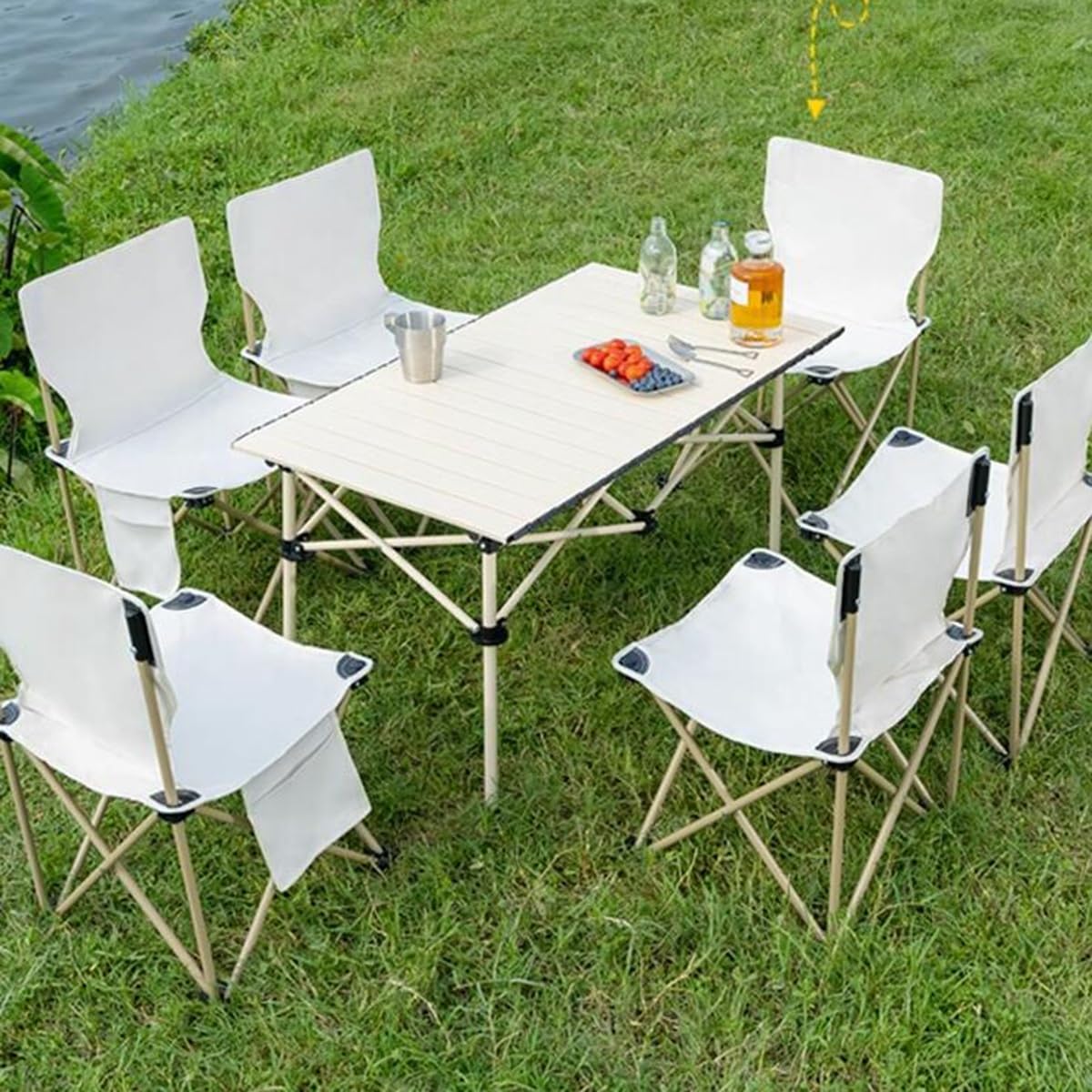 Kompaktowy, lekki składany stół - 95 kwadratowy, stal węglowa, przenośny z torbą do przenoszenia, idealny na kemping, piknik, plażę, biały