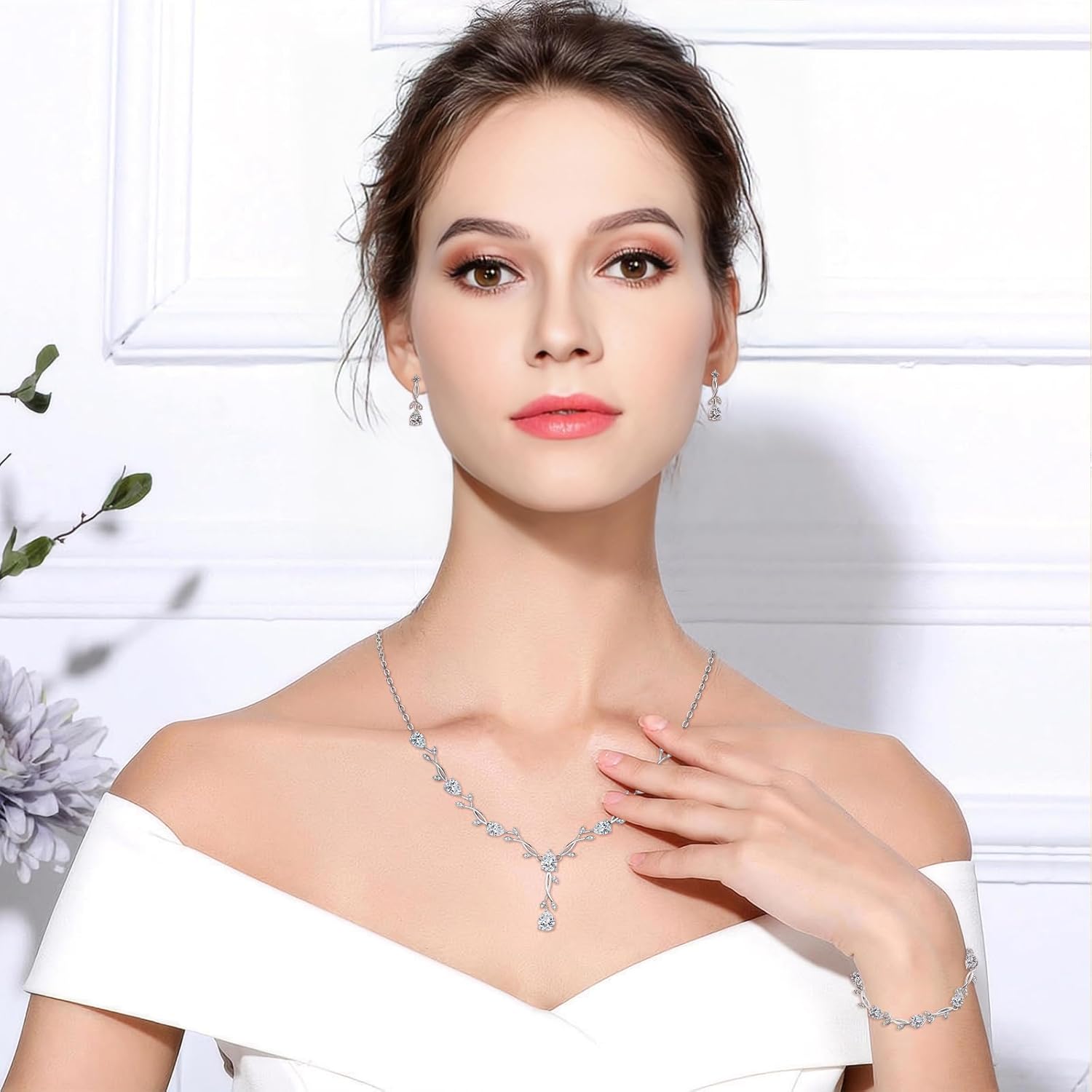 Wedding Silver Jewelry Set for Women Cubic Zirconia Necklace Earrings Bracelet Sets for Bride Wedding Costume Jewelry for Bridesmaid - Image 6