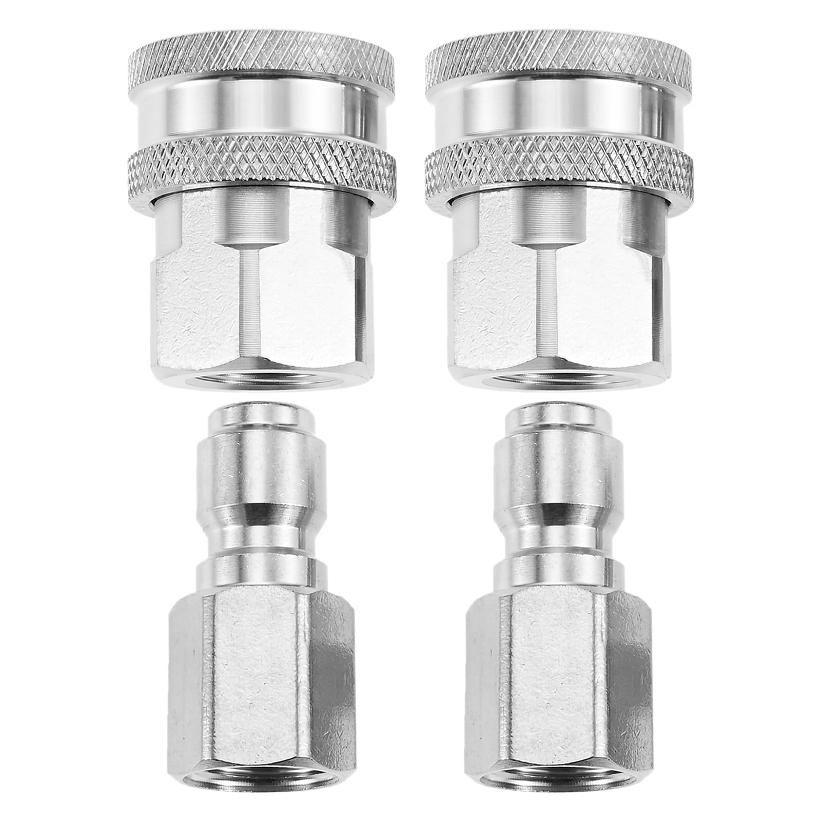 Bowarepro Pressure Washer Adapter, 2 Sets 3/8 Inch Quick Connect Fittings, Stainless Steel Pressure Washer Fittings Male and Female Thread for Fast Connet & Quick Release