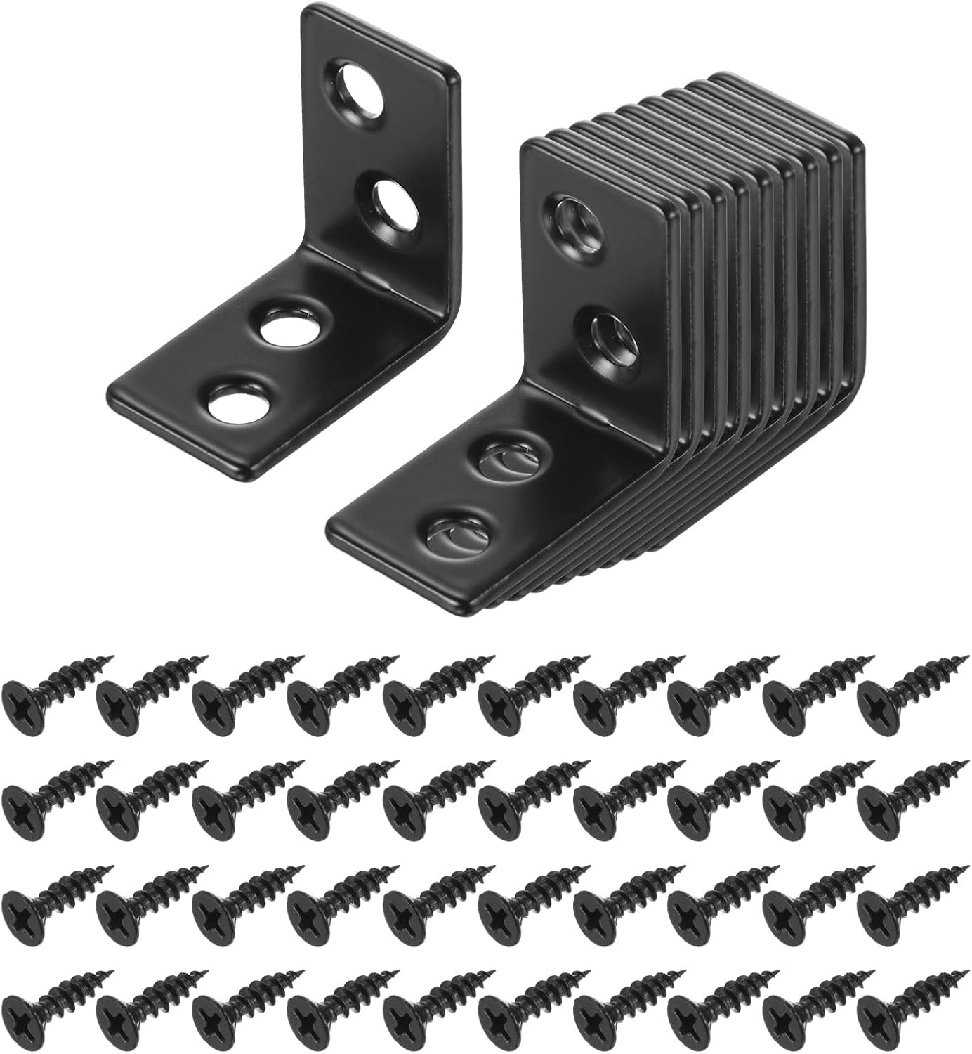 uxcell 20 Pcs L Corner Bracket Corner Brace Metal Joint Right Angle Brackets Fastener with Screws for Wood Shelves, Black, 1.22"x0.75"x1.22"
