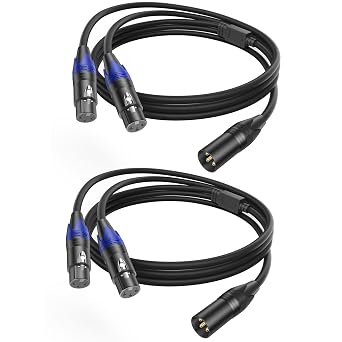 LanSenSu 1 Male to 2 Female XLR Y Splitter Micrphone, 3pin XLR Female to Dual XLR Male Y-Splitter Balanced Mic Audio Cables for Stereo Mic to L & R Audio Track 3.3ft-2pack
